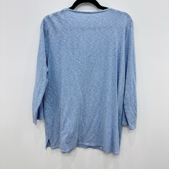 Talbot's Beaded Blue white stripe Tunic Top Cotton Blouse Women's Size Large - Picture 3 of 5